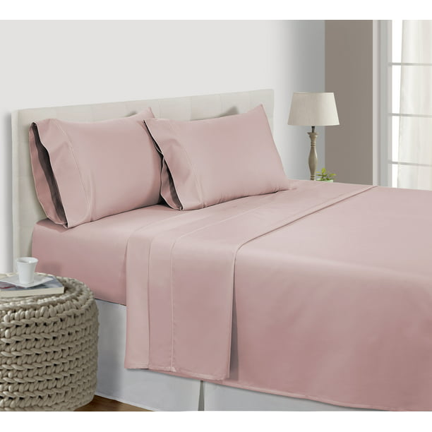 Queen Baby Pink Solid 4 Pc Bed Sheet Set 1000 Thread Count 100% Egyption Cotton 